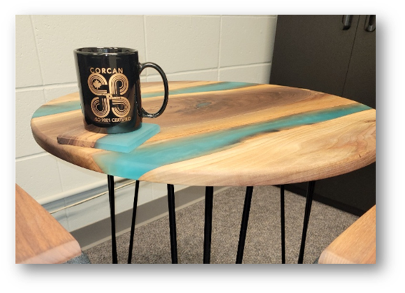 Round Epoxy table with teal veining