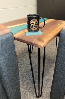 Epoxy table with teal veining